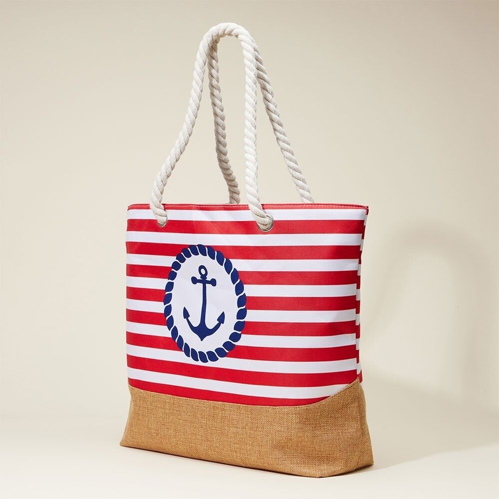 Nautical Anchor Striped Beach Tote Bag with Rope Handles Large Summer Travel